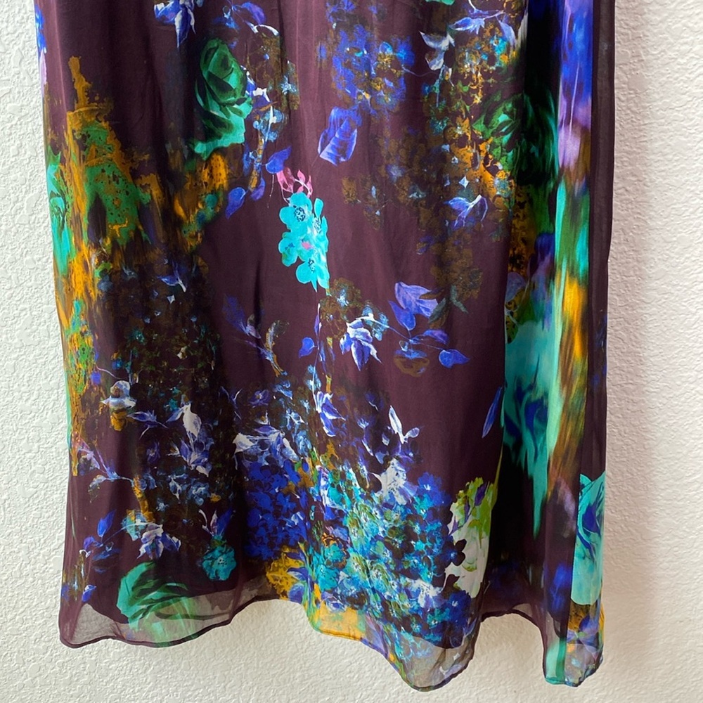 Mason Floral Silk Chiffon Purple Button Front Maxi Evening Dress Gown 0 - Picture 3 of 8